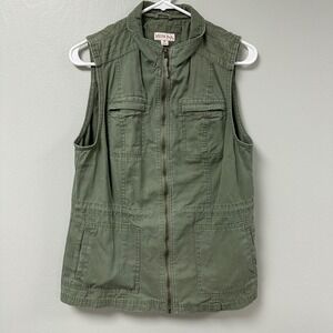 Merona Womens Utility Vest Olive Green Full Zip Cargo Field Jacket Size M